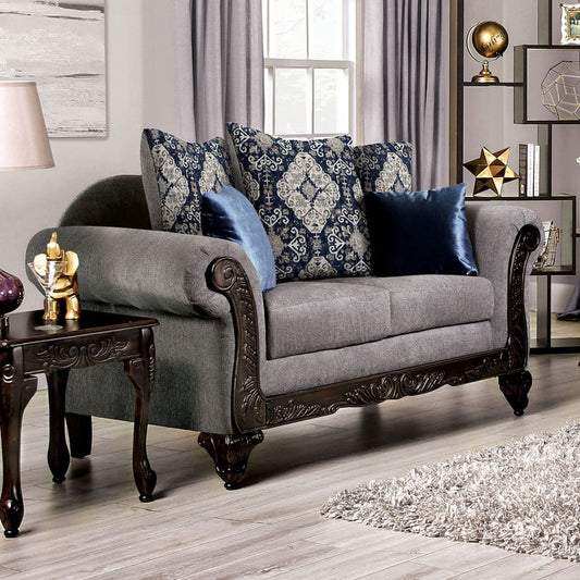 Furniture of America - Gustavo Loveseat in Gray/Walnut - SM7306-LV View 1