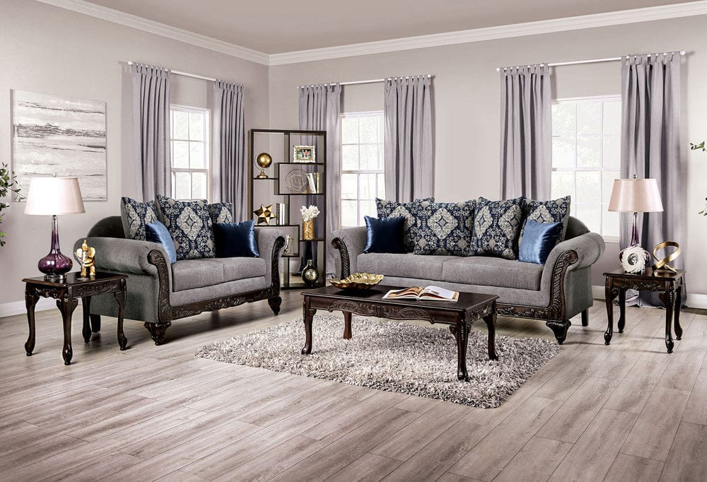 Furniture of America - Gustavo Sofa + Loveseat in Gray/Walnut - SM7306-2PC View 1