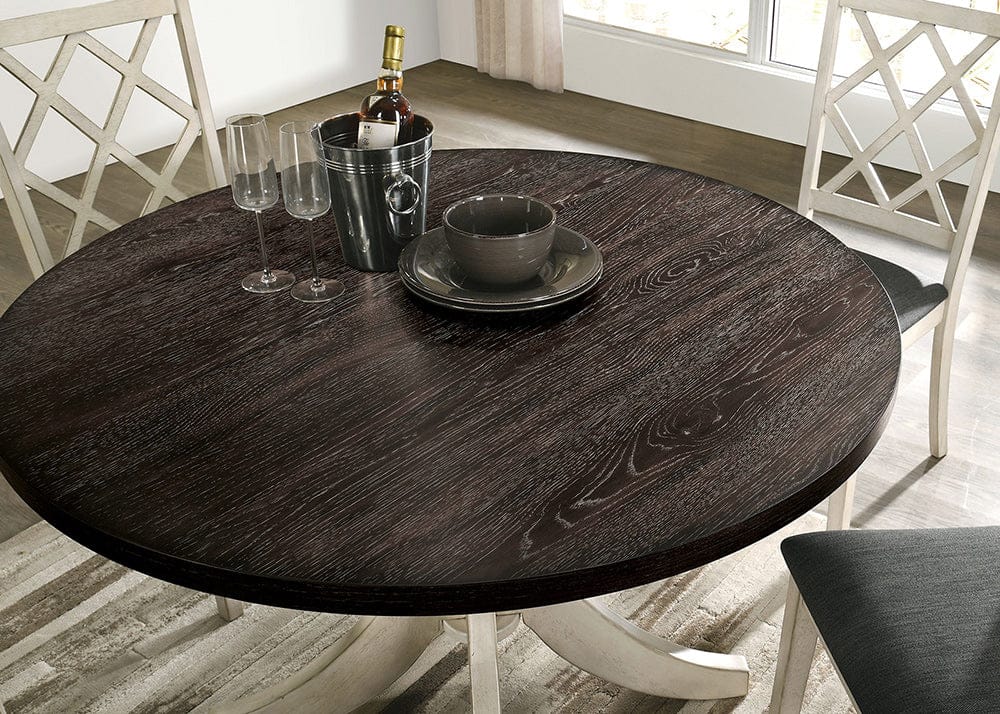 Furniture of America - Haleigh Round Dining Table in Antique White/Dark Walnut - CM3491RT-TABLE View 2