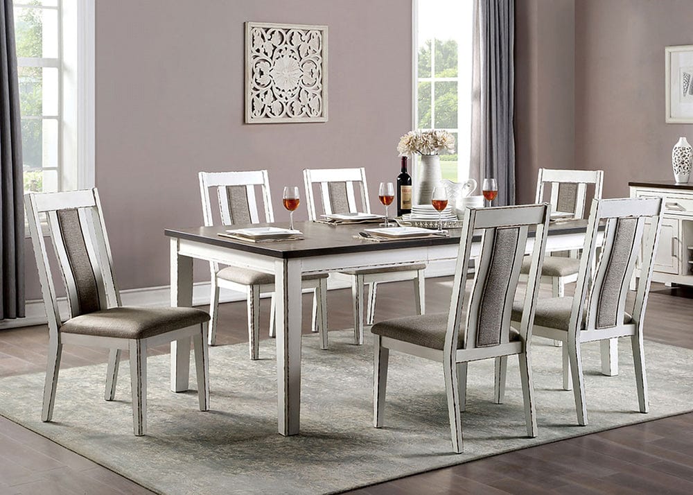 Furniture of America - Halsey 7 Pc. Dining Table Set in Weathered White/Dark Walnut - CM3142T-7PC View 1