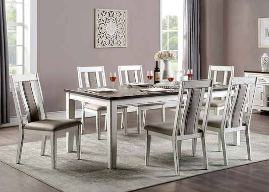 Furniture of America - Halsey 7 Pc. Dining Table Set in Weathered White/Dark Walnut - CM3142T-7PC View 1