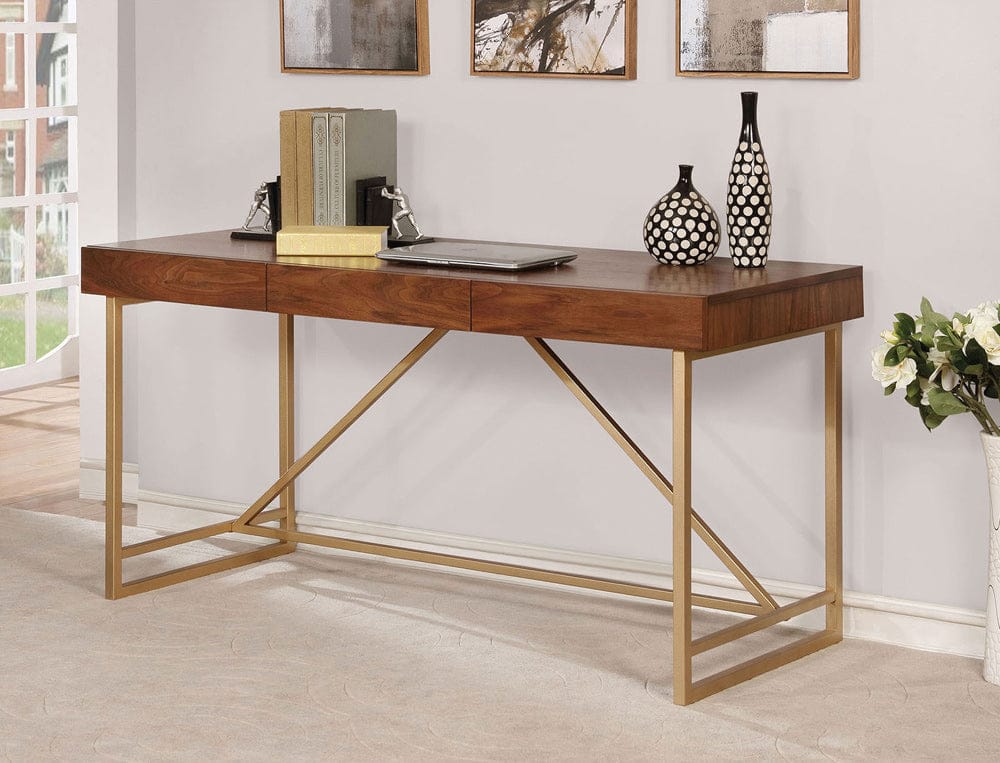 Furniture of America - Halstein Writing Desk in Light Walnut/Gold - CM-DK6447 View 1