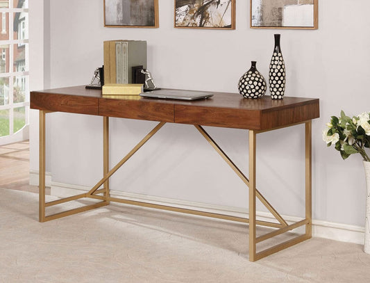 Furniture of America - Halstein Writing Desk in Light Walnut/Gold - CM-DK6447 View 1
