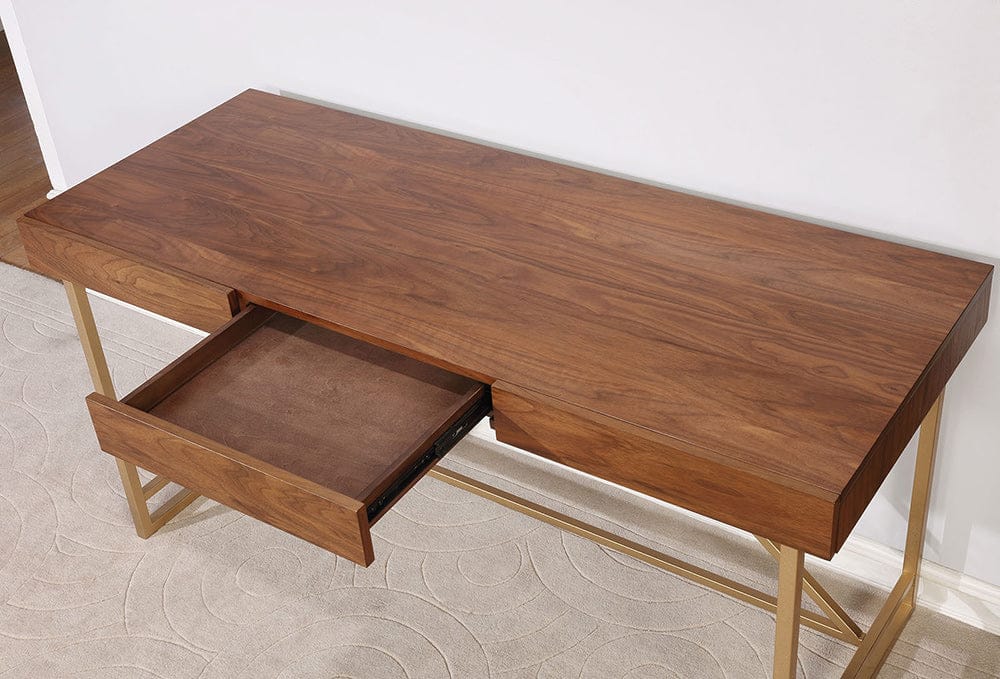 Furniture of America - Halstein Writing Desk in Light Walnut/Gold - CM-DK6447 View 2