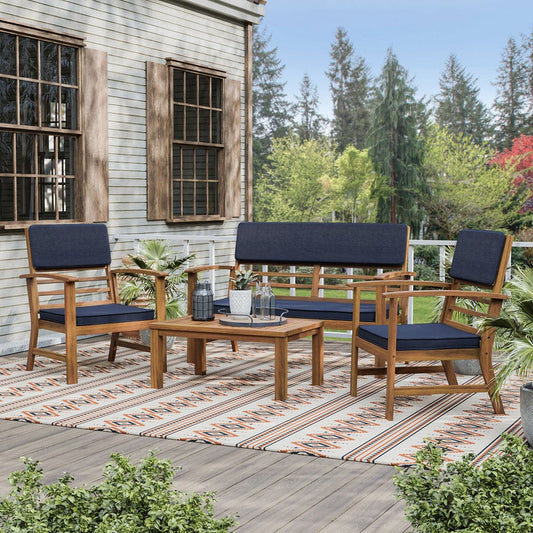Furniture of America - Hana 4 Pc. Patio Set in Denim Blue/Natural - GM-1020BL-4PK View 1