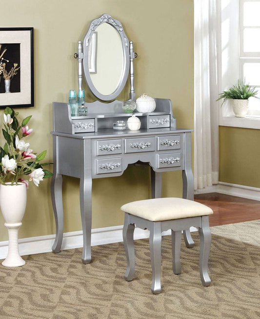 Furniture of America - Harriet Vanity w/ Stool in Silver - CM-DK6845SV View 1