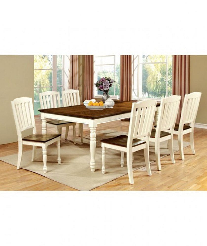 Furniture of America - Harrisburg 7 Pc. Dining Table Set in Vintage White/Dark Oak - CM3216T-7PC