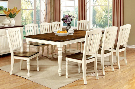 Furniture of America - Harrisburg 9 Pc. Dining Table Set in Vintage White/Dark Oak - CM3216T-9PC View 1