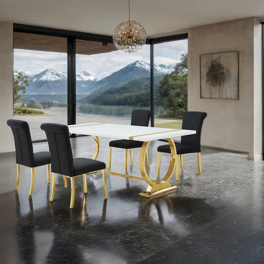 Furniture of America - Holbaek - 4 Pc. Dining Table Set, Gold - 80", GB Chair - FM37008GD-T-5PC-07GB view 1