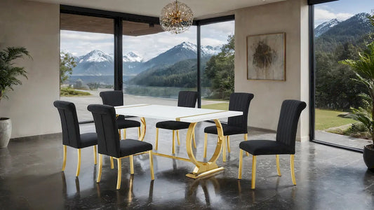 Furniture of America - Holbaek - 4 Pc. Dining Table Set, Gold - 80", GB Chair - FM37008GD-T-5PC-07GB view 2