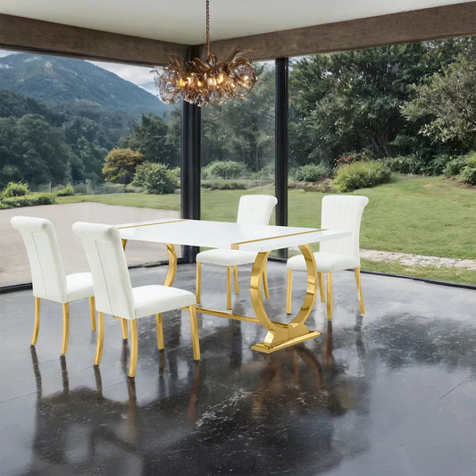 Furniture of America - Holbaek - 4 Pc. Dining Table Set, Gold - 80", GW Chair - FM37008GD-T-5PC-07GW view 1