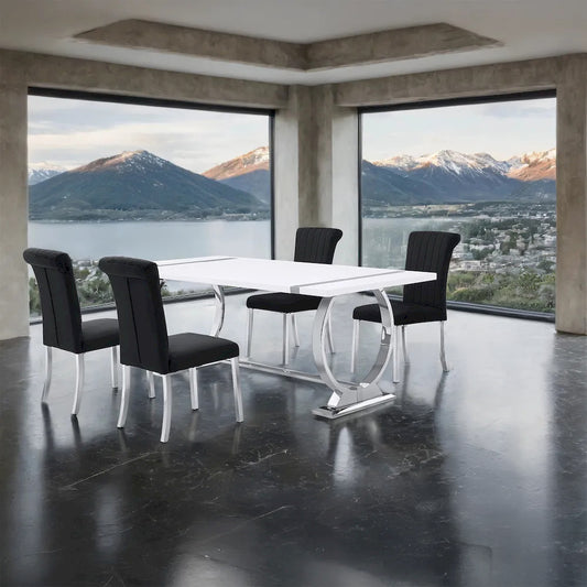Furniture of America - Holbaek - 4 Pc. Dining Table Set, Silver - 80", SB Chair - FM37008SV-T-5PC-07SB view 1