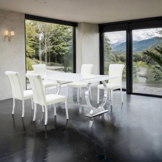 Furniture of America - Holbaek - 4 Pc. Dining Table Set, Silver - 80", SW Chair - FM37008SV-T-5PC-07SW view 1