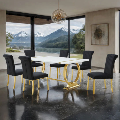 Furniture of America - Holbaek - 6 Pc. Dining Table Set, Gold - 80", GB Chair - FM37008GD-T-7PC-07GB view 1