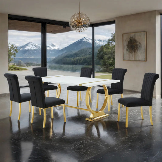Furniture of America - Holbaek - 6 Pc. Dining Table Set, Gold - 80", GB Chair - FM37008GD-T-7PC-07GB view 1