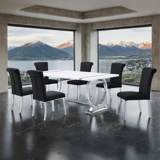 Furniture of America - Holbaek - 6 Pc. Dining Table Set, Silver - 80", SB Chair - FM37008SV-T-7PC-07SB view 1