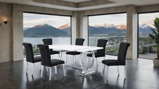 Furniture of America - Holbaek - 6 Pc. Dining Table Set, Silver - 80", SB Chair - FM37008SV-T-7PC-07SB view 2