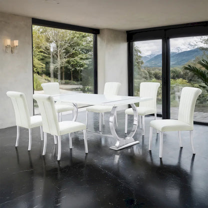 Furniture of America - Holbaek - 6 Pc. Dining Table Set, Silver - 80", SW Chair - FM37008SV-T-7PC-07SW view 1