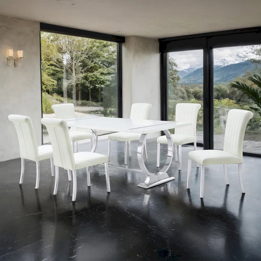 Furniture of America - Holbaek - 6 Pc. Dining Table Set, Silver - 80", SW Chair - FM37008SV-T-7PC-07SW view 1