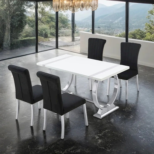 Furniture of America - Holstebro - 4 Pc. Dining Table Set, Silver - 60", SB Chair - FM37007SV-T-5PC-07SB view 1