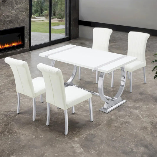 Furniture of America - Holstebro - 4 Pc. Dining Table Set, Silver - 60", SW Chair - FM37007SV-T-5PC-07SW view 1