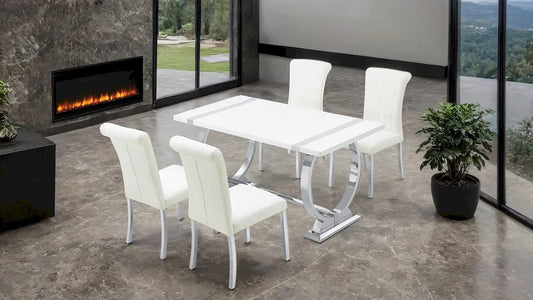 Furniture of America - Holstebro - 4 Pc. Dining Table Set, Silver - 60", SW Chair - FM37007SV-T-5PC-07SW view 2