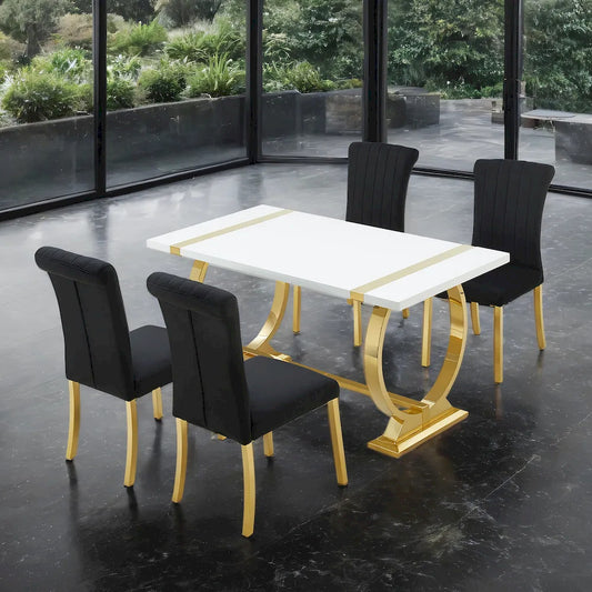 Furniture of America - Holstebro - 5 Pc. Dining Table Set, Gold - 60"/Gold Chair - Gold/White/Black - FM37007GD-T-5PC-07GB view 1