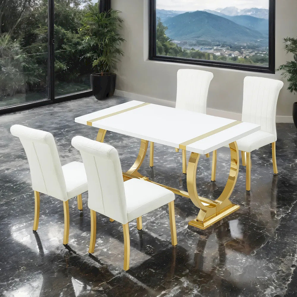Furniture of America - Holstebro - 5 Pc. Dining Table Set, Gold - 60