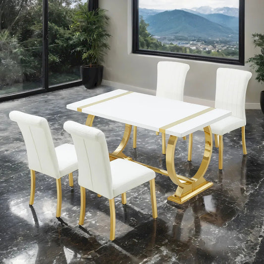 Furniture of America - Holstebro - 5 Pc. Dining Table Set, Gold - 60"/Gold Chair - Gold/White - FM37007GD-T-5PC-07GW view 1