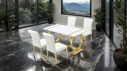 Furniture of America - Holstebro - 5 Pc. Dining Table Set, Gold - 60"/Gold Chair - Gold/White - FM37007GD-T-5PC-07GW view 2