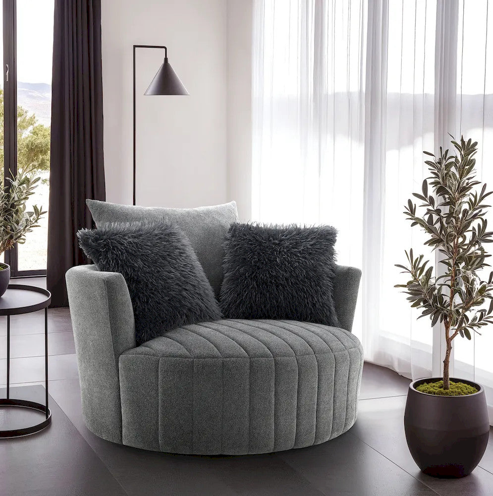 Furniture of America - Hoople - Swivel Chair, Channeled, Dark Gray - Dark Gray - FM-AC6001DG-SW view 2