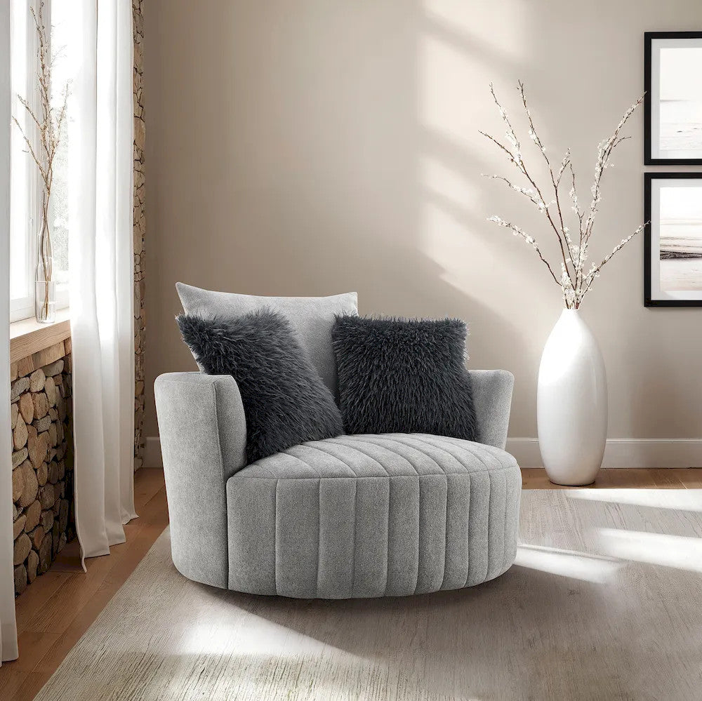 Furniture of America - Hoople - Swivel Chair, Channeled, Dark Gray - Light Gray - FM-AC6001LG-SW view 2