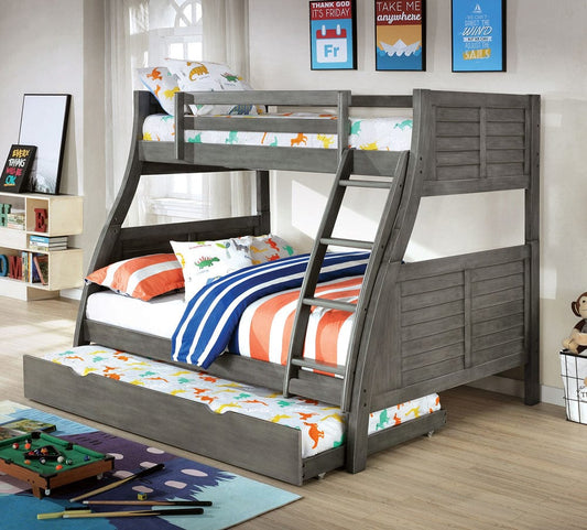 Furniture of America - Hoople Twin/full Bunk Bed W/ Trundle in Antique Gray - CM-BK963GY-BED-TR View 1