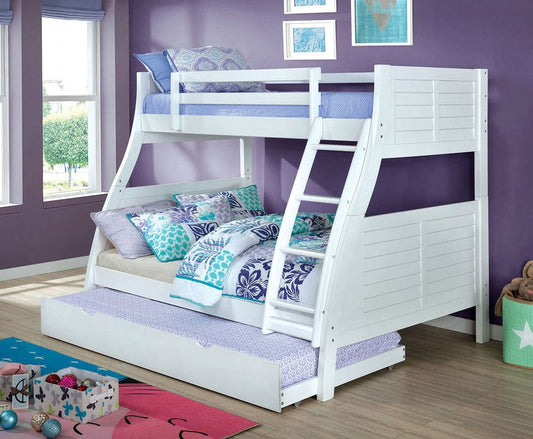 Furniture of America - Hoople Twin/full Bunk Bed W/ Trundle in Antique White - CM-BK963WH-BED-TR View 1