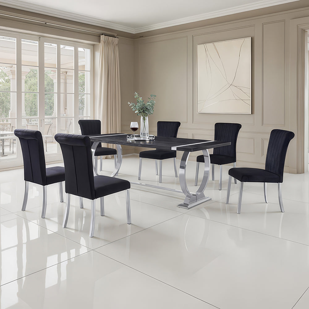 Furniture of America - Horley - 7 Pc. Dining Table Set - Silver/Black - FM37010SV-T-80-7PC view 1
