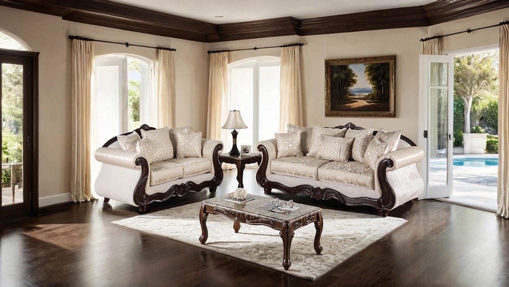 Furniture of America - Huelva Sofa + Loveseat in Beige/Dark Cherry - SM6452-2PC View 1