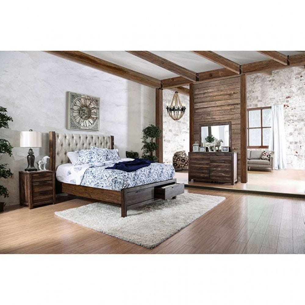 Furniture of America - Hutchinson 4 Pc. Queen Bedroom Set in Rustic Natural Tone/Beige - CM7577Q-4PC