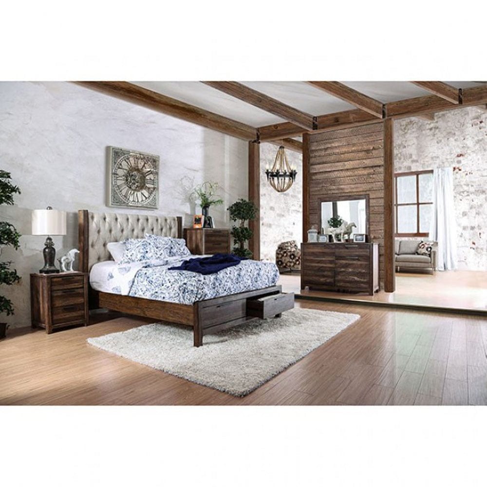 Furniture of America - Hutchinson 5 Pc. Queen Bedroom Set w/ Chest in Rustic Natural Tone/Beige - CM7577Q-5PC-CHEST