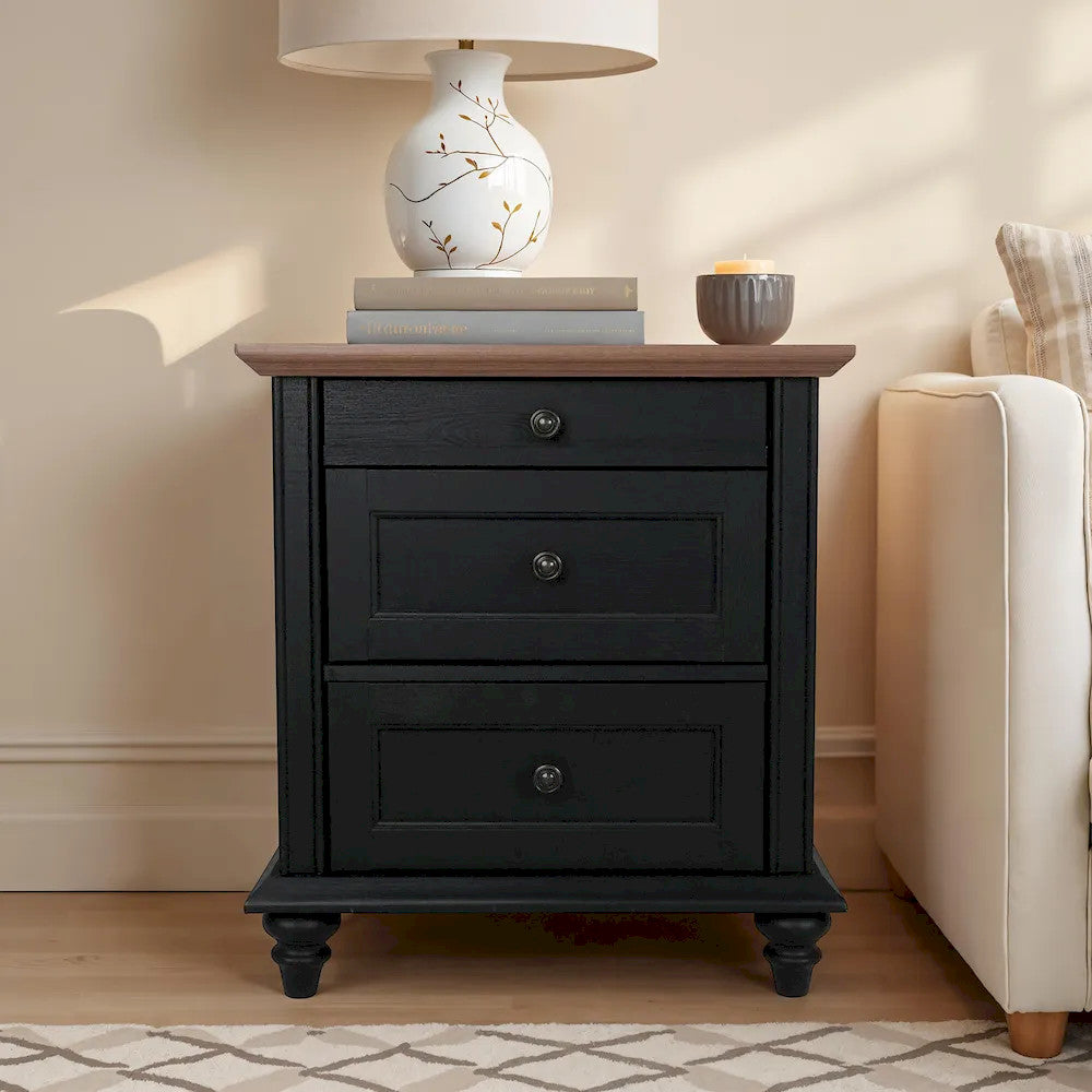 Furniture of America - Hyde - 3 Drawer Nightstand - Black/Natural - SL7201BK-N view 1
