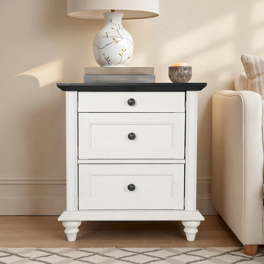 Furniture of America - Hyde - 3 Drawer Nightstand - White/Black - SL7201WH-N view 1