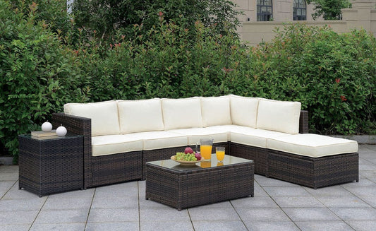 Furniture of America - Ilona L-Sectional + Coffee Table + End Table Set 5 in Brown/Beige - CM-OS2136-SET5 View 1