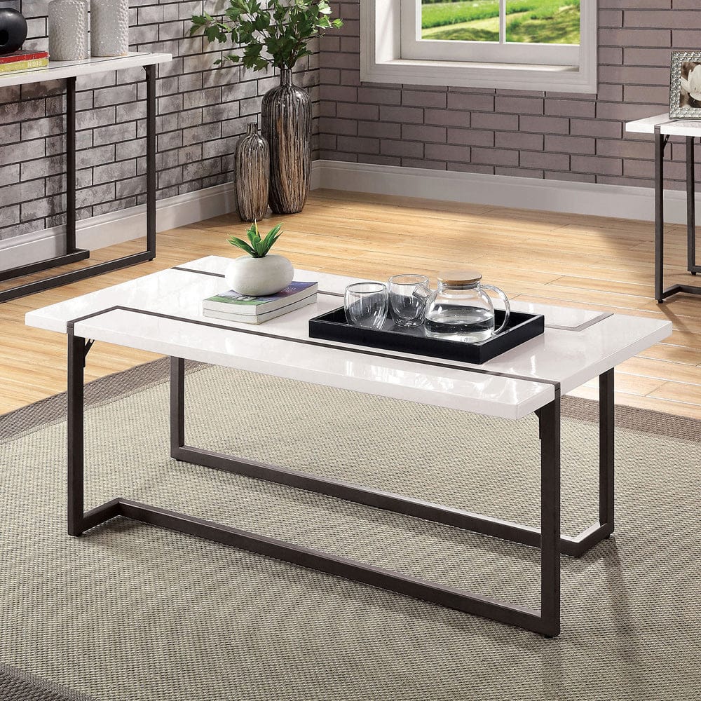 Furniture of America - Izar Coffee Table in White/Gun Metal - FOA4799C-TABLE View 1