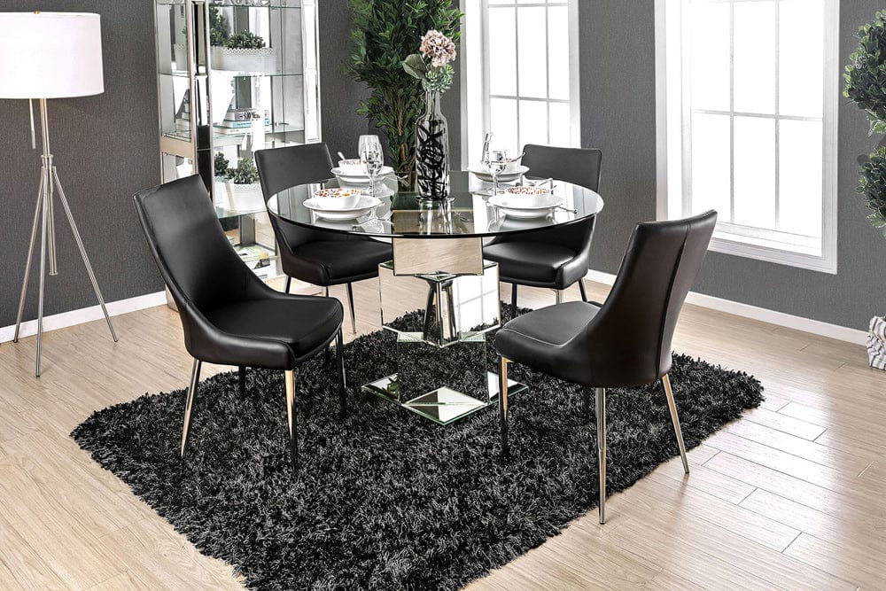 Furniture of America - Izzy 5 Pc. Round Dining Table Set (BK Chairs) in Chrome/Black - CM3384RT-5PC-BK View 1