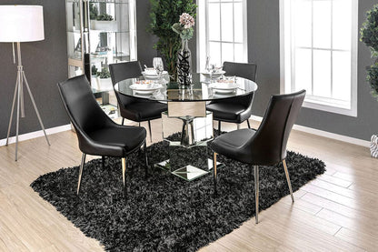 Furniture of America - Izzy 5 Pc. Round Dining Table Set (BK Chairs) in Chrome/Black - CM3384RT-5PC-BK View 1