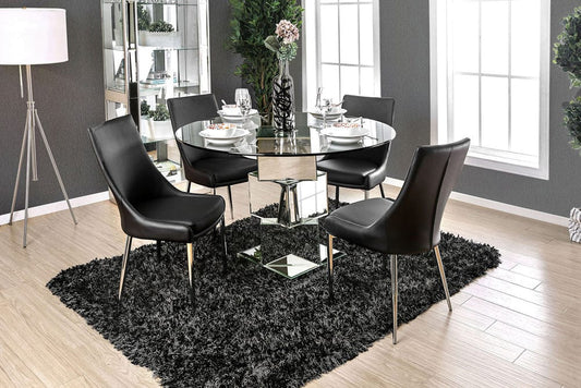 Furniture of America - Izzy 5 Pc. Round Dining Table Set (BK Chairs) in Chrome/Black - CM3384RT-5PC-BK View 1