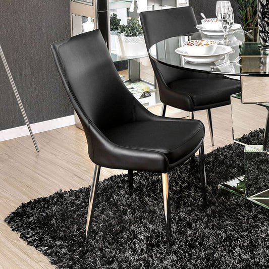 Furniture of America - Izzy 5 Pc. Round Dining Table Set (BK Chairs) in Chrome/Black - CM3384RT-5PC-BK View 2