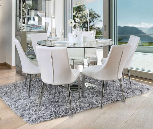 Furniture of America - Izzy 5 Pc .Round Dining Table Set (WH Chairs) in Chrome/White - CM3384RT-5PC-WH View 1