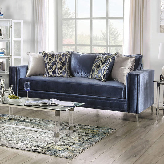Furniture of America - Jodie Sofa in Satin Blue/Silver - SM2687-SF View 1