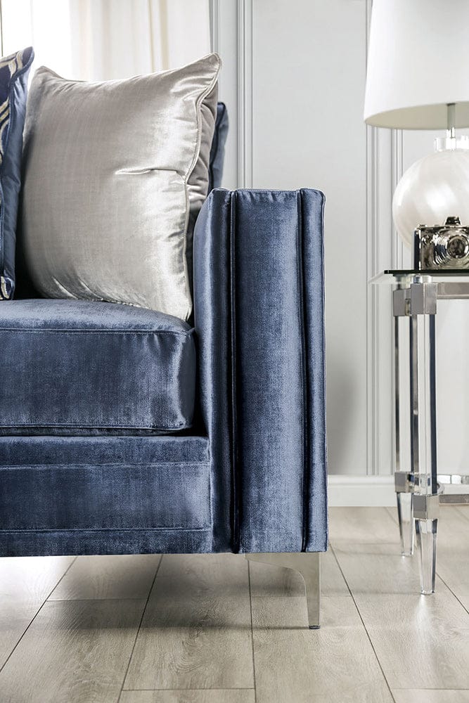 Furniture of America - Jodie Sofa + Loveseat in Satin Blue/Silver - SM2687-2PC View 5