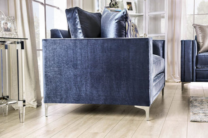Furniture of America - Jodie Sofa + Loveseat in Satin Blue/Silver - SM2687-2PC View 7